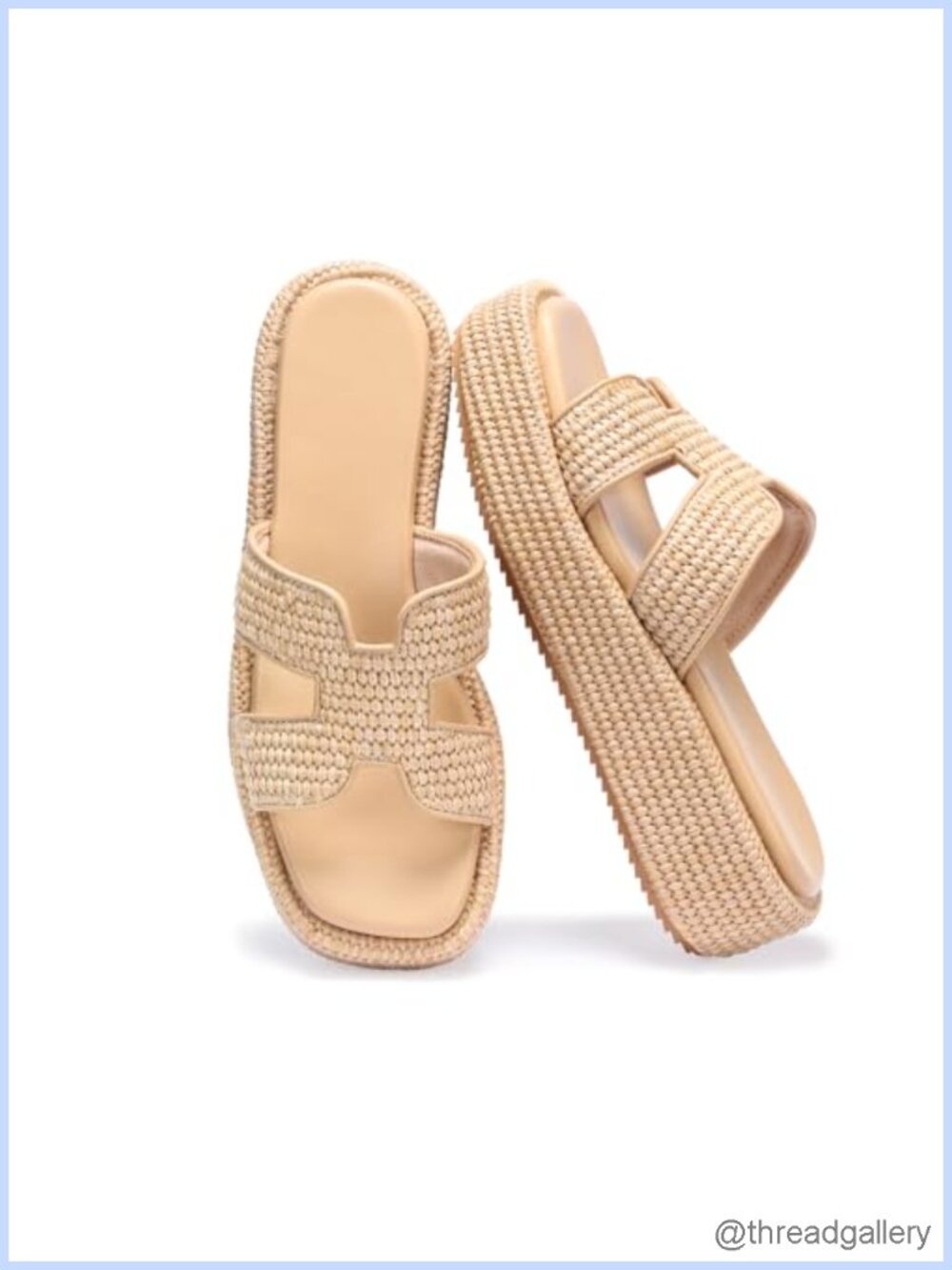 Raffia Platform Sandals Women Slip-On Espadrille Wedge Slides Summer Beach Shoes